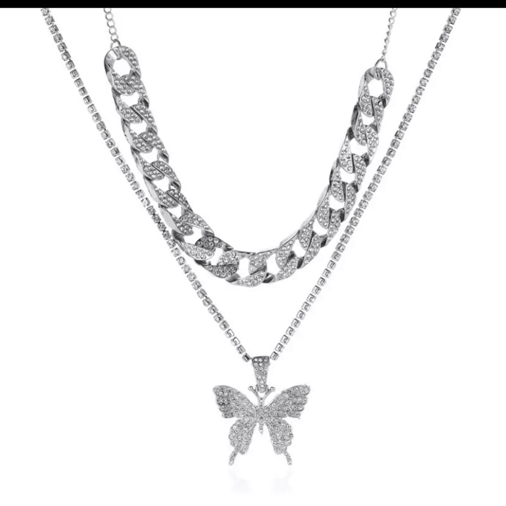 -‎ Gorgeous Cuban double layer big butterfly pendant necklace